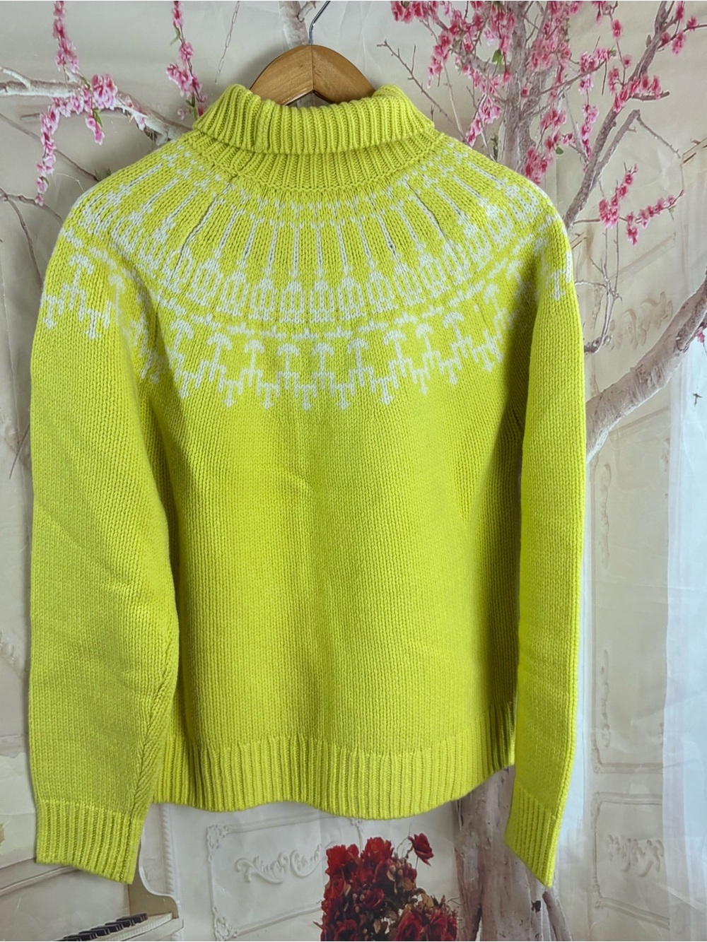 NEW Tory Burch Merino Wool Lime Fair Isle Turtleneck Sweater - Picture 5 of 10